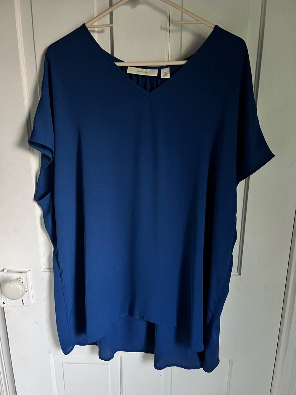 Sejour Womens V-Neck Short Sleeve Tunic - Bright Blue Size 2XL